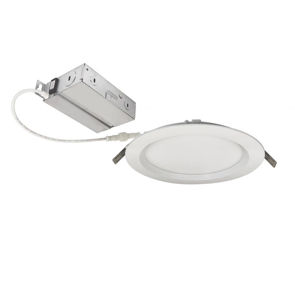 6&#34; FLIN Round Wafer LED Downlight with Selectable CCT, 1300lm / 13.5W, Matte Powder White Finish