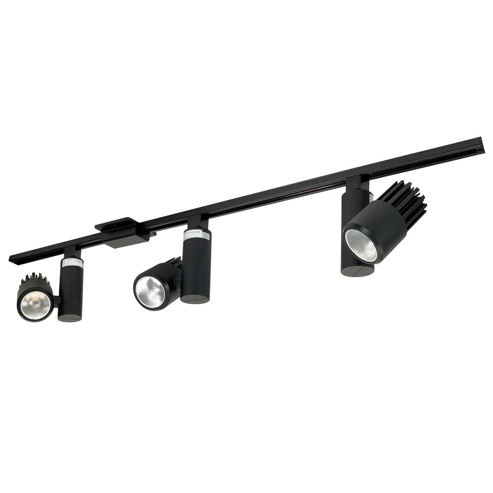 4-ft Track Pack with (3) Aiden 2200lm LED 80+ CRI 4000K Spot Track Heads, Black