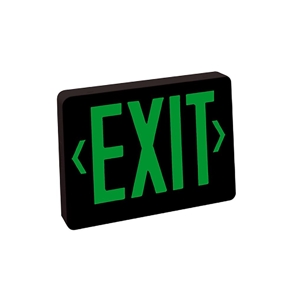 Thermoplastic LED Exit Sign, Battery Backup, Green Letters / Black Housing, Battery Backup