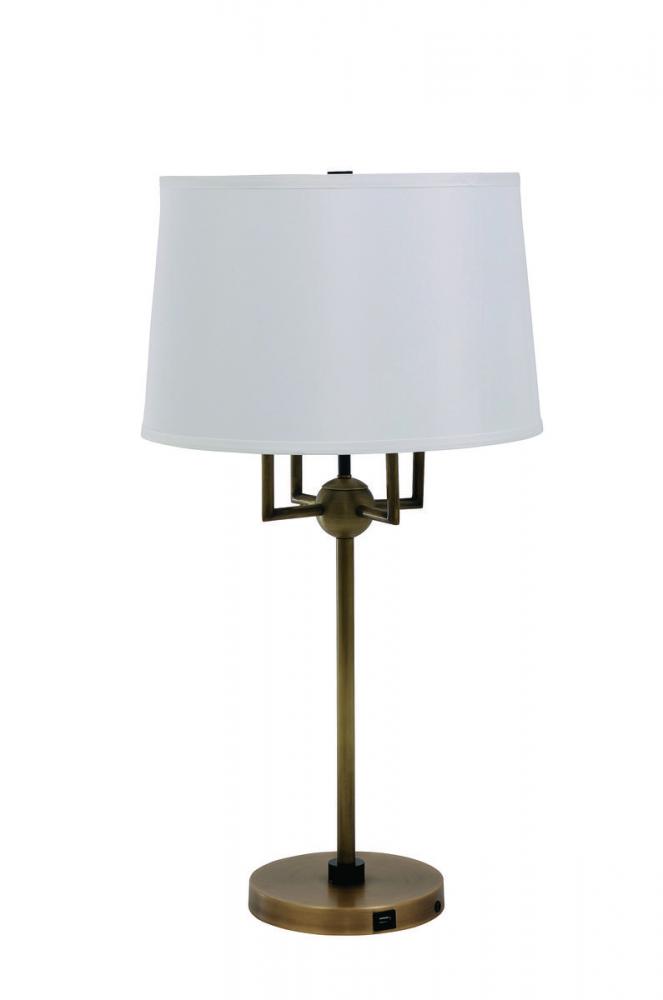 Alpine 4 Light Cluster Antique Brass/Black Table Lamp with White Silk Softback Shade