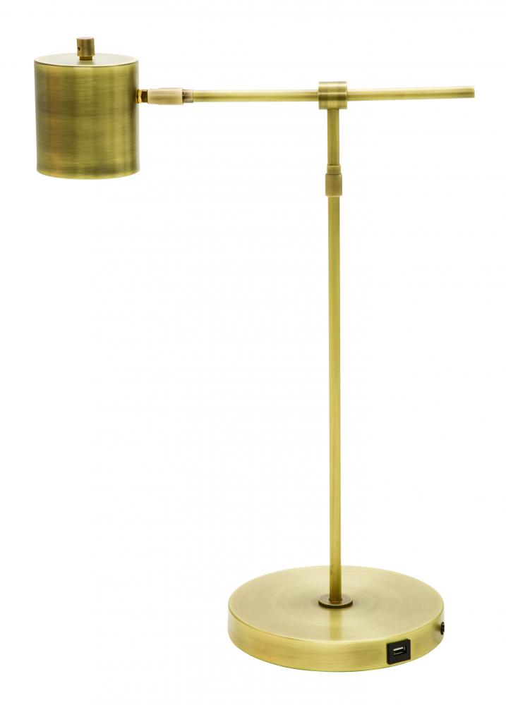 Morris Adjustable LED Table Lamps with USB Port in Antique Brass