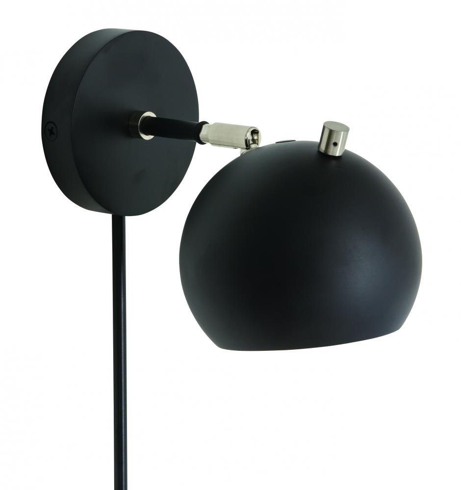 Orwell LED Wall Swings In Black with Satin Nickel Accents
