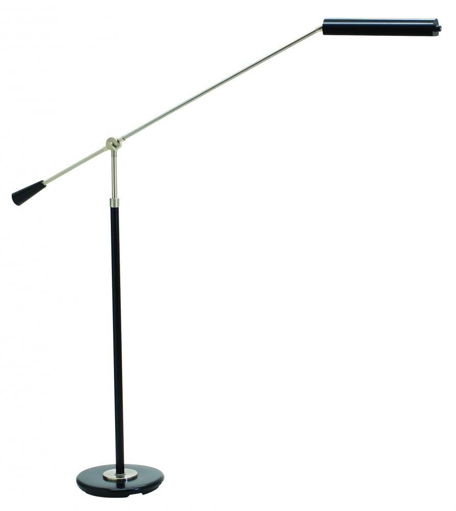 Grand Piano Counter Balance LED Floor Lamps in Black with Satin Nickel Accents