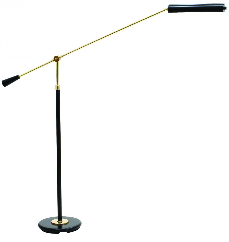 Grand Piano Counter Balance LED Floor Lamps in Black with Polished Brass Accents