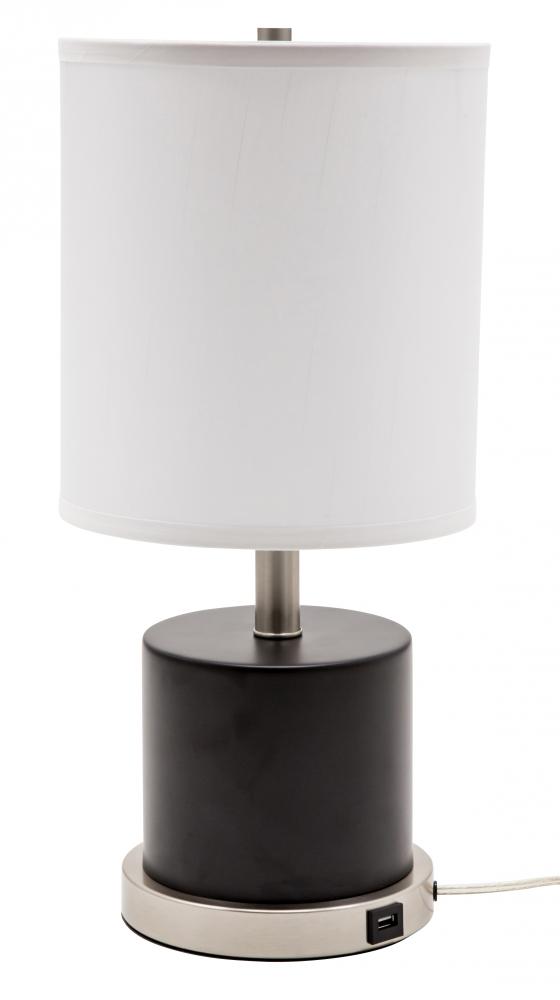 Rupert Table Lamp Black with Satin Nickel Accents and USB Port