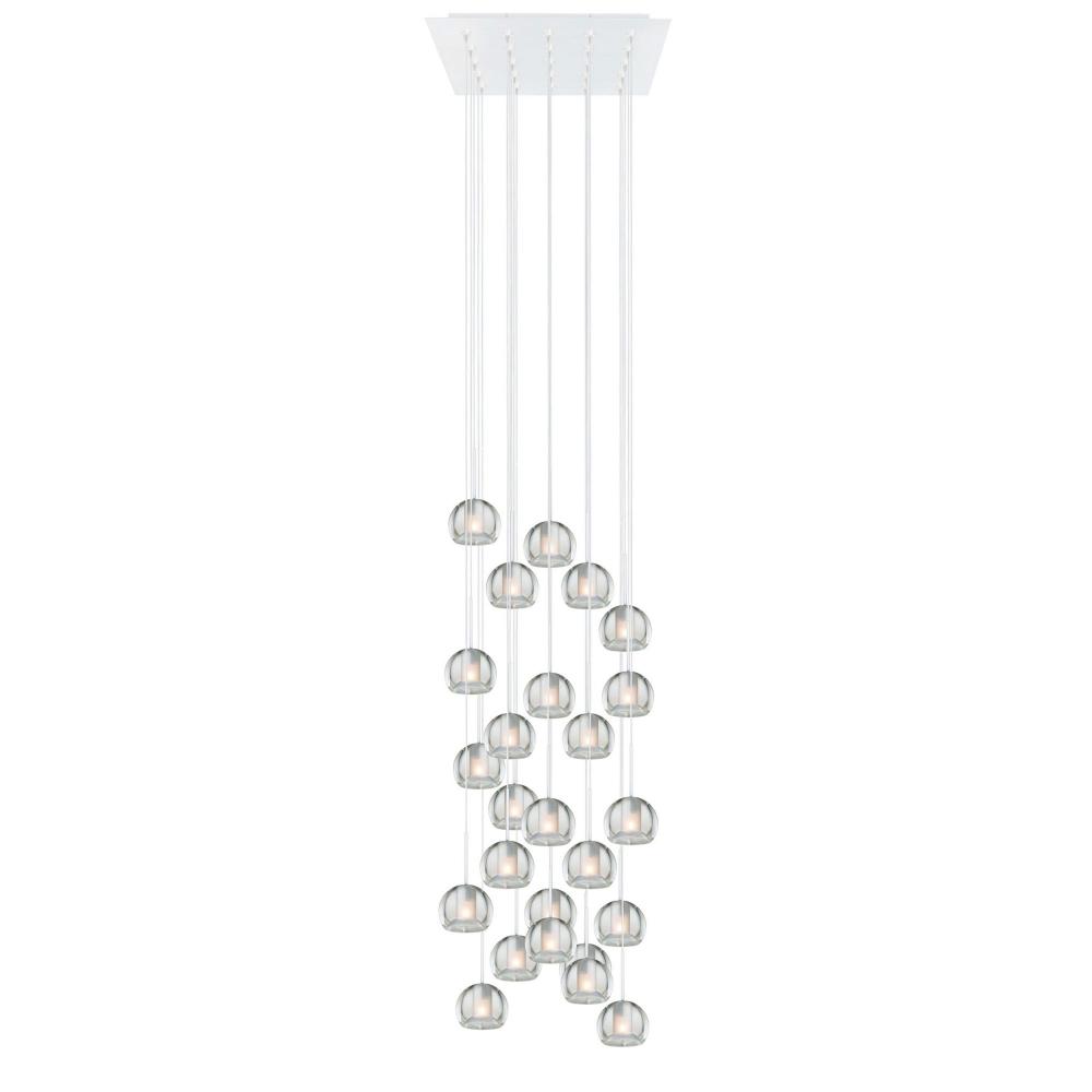 Chandelier Gracie Frosted Glass 25 Light 24&#34;X24&#34; White Canopy White Coax LED G4 JC 2W