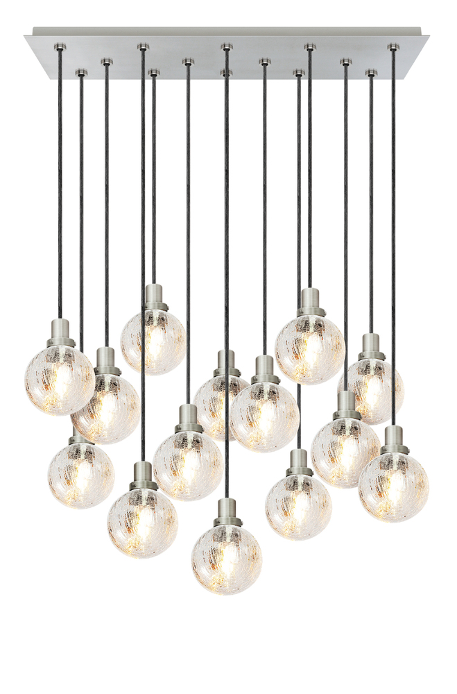 Chandelier 14 Light Rectangular Canopy with Crackle Globe fixtures