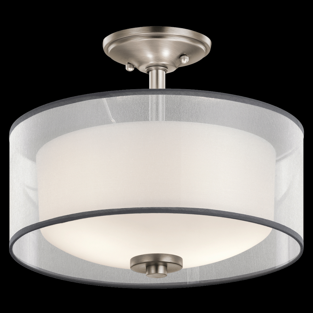 Tallie 13.5&#34; 2 Light Semi Flush with Satin Etched White Inner Diffuser and White Translucent Org