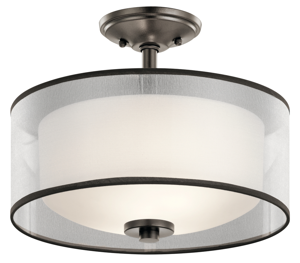 Tallie 13.5&#34; 2 Light Semi Flush with Satin Etched White Inner Diffuser and Light Umber Transluce