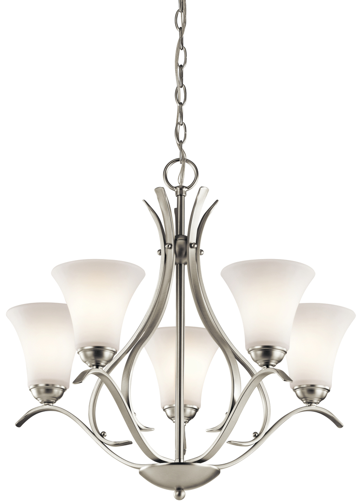 Keiran™ 23.25&#34; 5 Light Chandelier with Satin Etched White Glass in Brushed Nickel