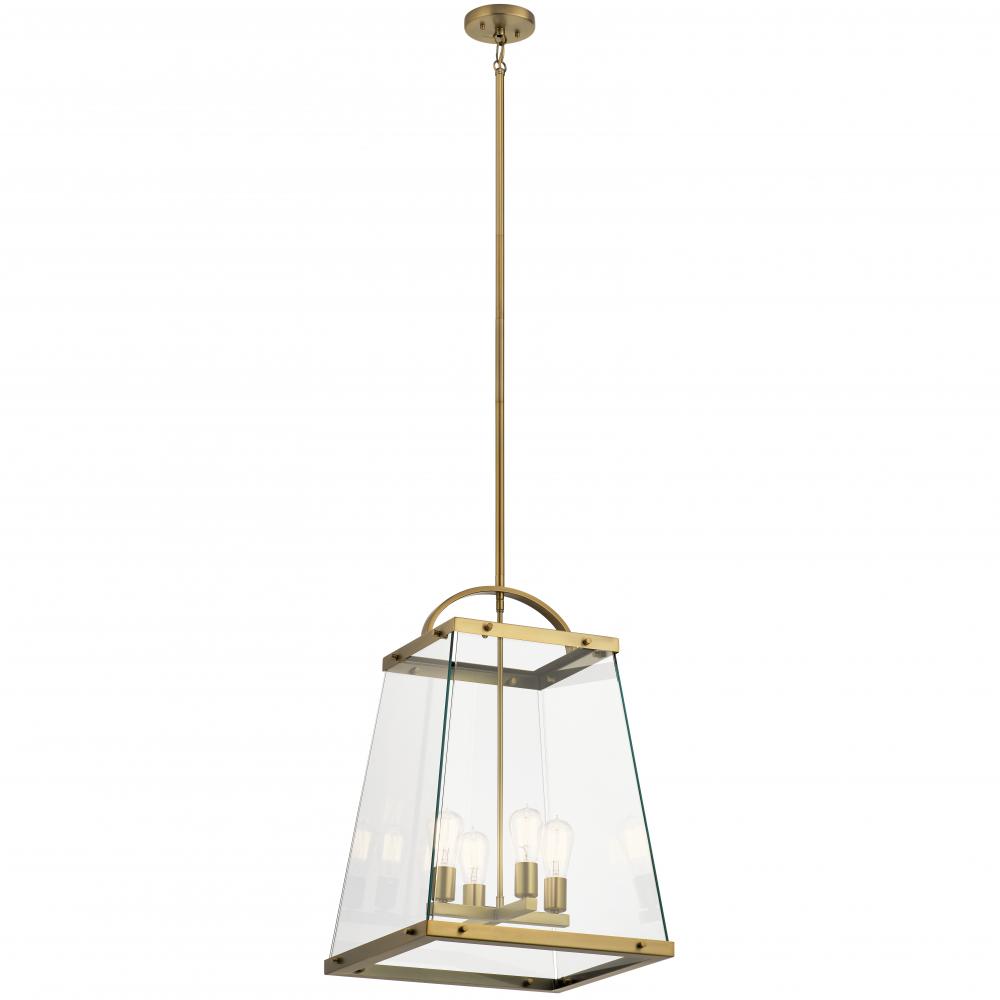Darton 25.75&#34; 4 Light Large Foyer Pendant with Clear Glass in Brushed Natural Brass
