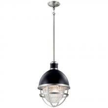 Kichler 59053BK - Tollis™ 12" 1 Light Hanging Pendant with Clear Ribbed Glass Black and Brushed Nickel