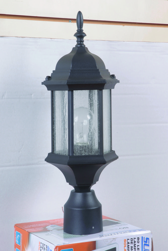 Hex Style Cast 1 Light Medium Outdoor Post Mount in Textured Black (Clear Seeded Glass)