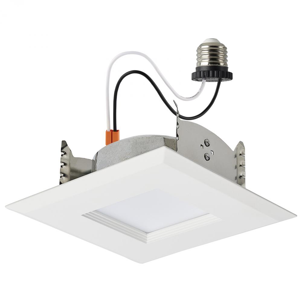 6.7 Watt LED Downlight Retrofit; 4 Inches; CCT Selectable; Square; White Finish; 120 Volt