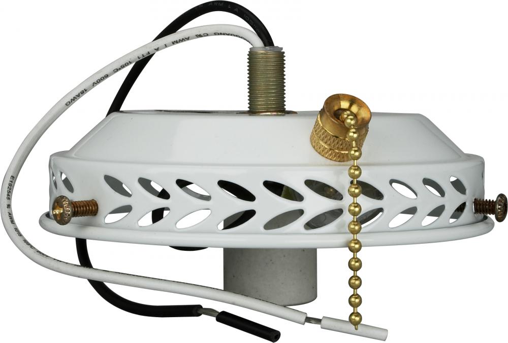 4&#34; Wired Fan Light Holder With On-Off Pull Chain And Intermediate Socket; White Finish