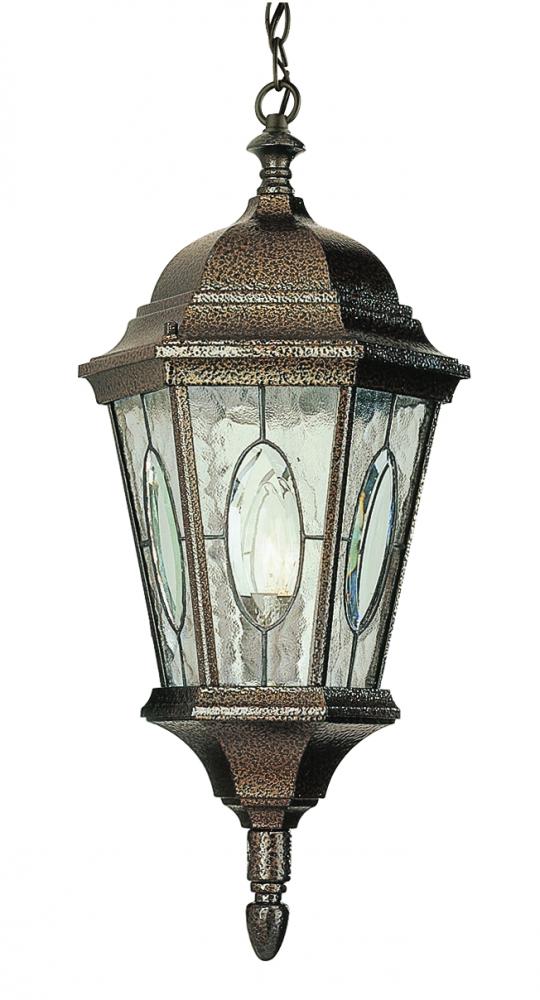 One Light Black Gold Water, Clear Oval Window Glass Hanging Lantern