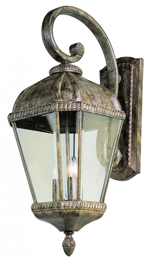 Covington 3-Light Braided Crown Trim and Clear Beveled Glass Coach Wall Lantern