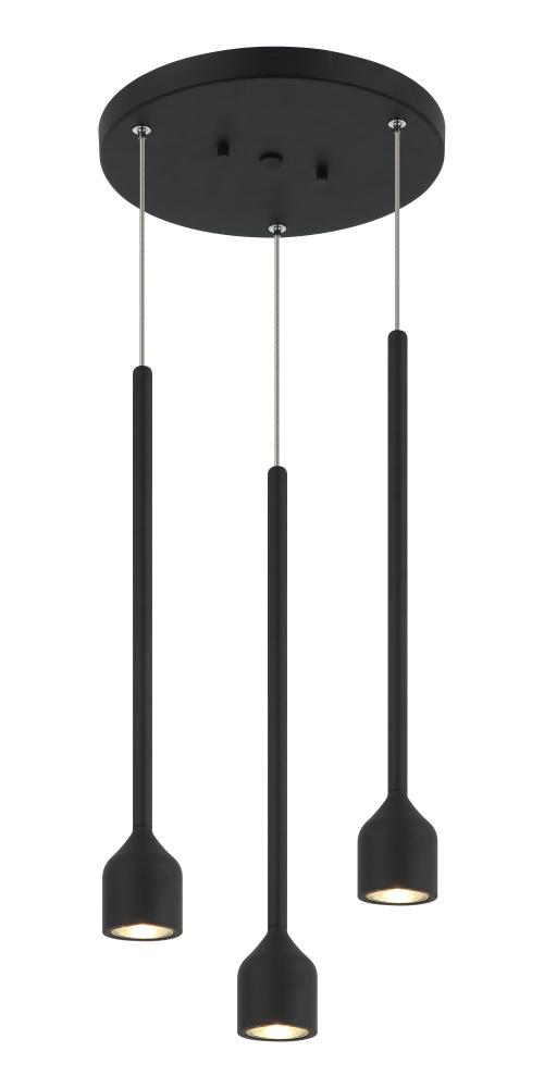 3 LT &#34;LUMENAGIO&#34; MATTE BLACK LED GU 10W PENDANT