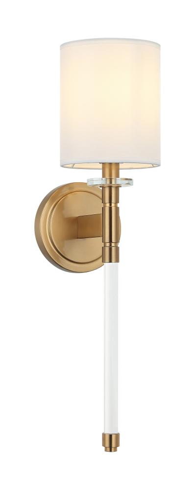 1 LT 5&#34;W &#34;FAIRBURN&#34; AGED GOLD WALL SCONCE / FABRIC SHADE E12 10W LED