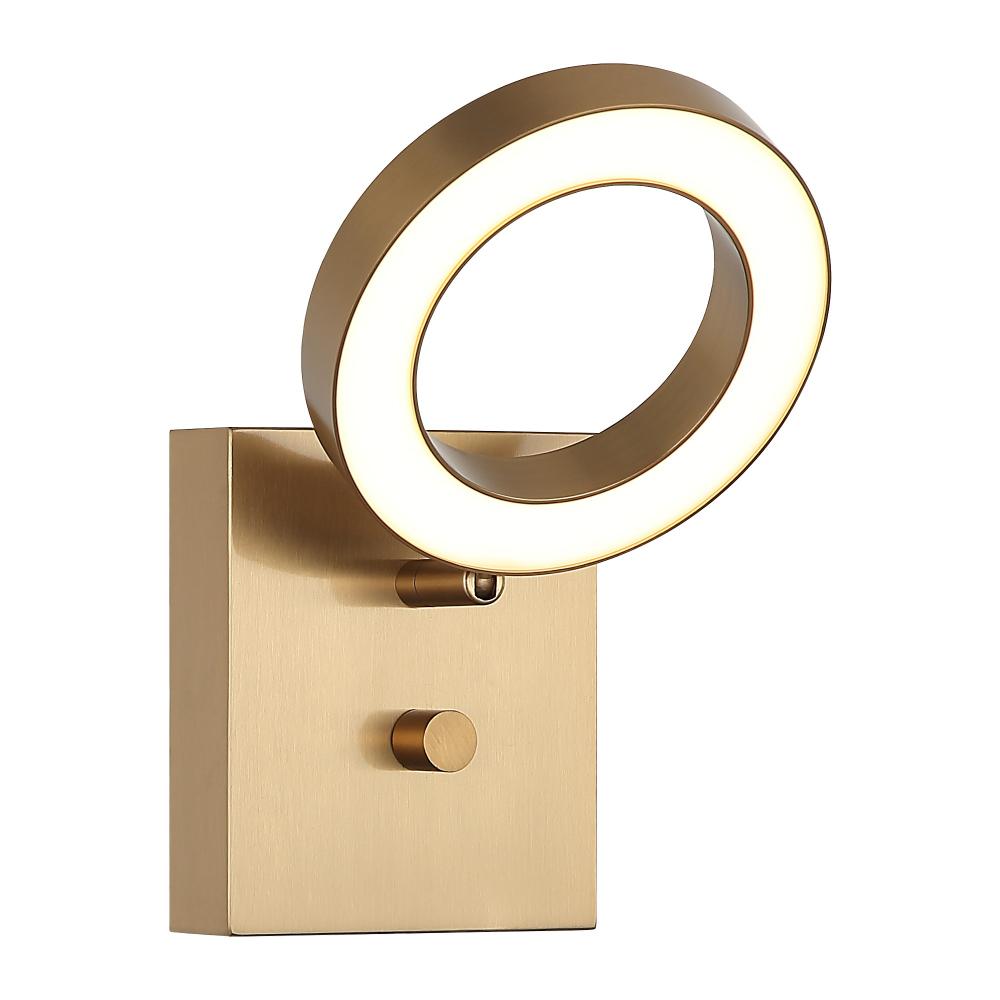 1 LT LED &#34;REALM&#34; AGED GOLD BRASS WALL SCONCE / ACRYLIC SHADE