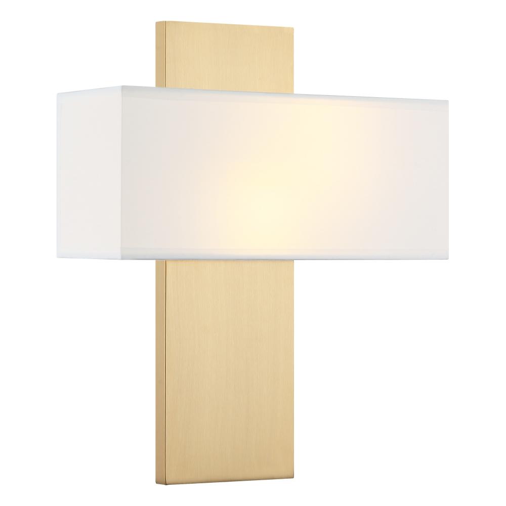 2 LT 11&#34;W &#34;STAFFORD&#34; AGED GOLD WALL SCONCE / FABRIC SHADE G9 10W LED