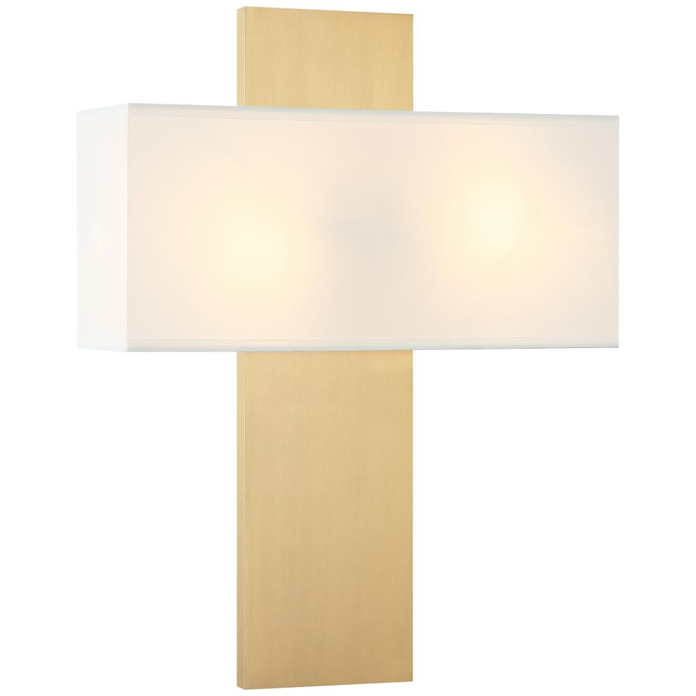 2 LT 14&#34;W &#34;STAFFORD&#34; AGED GOLD WALL SCONCE / FABRIC SHADE E12 10W LED