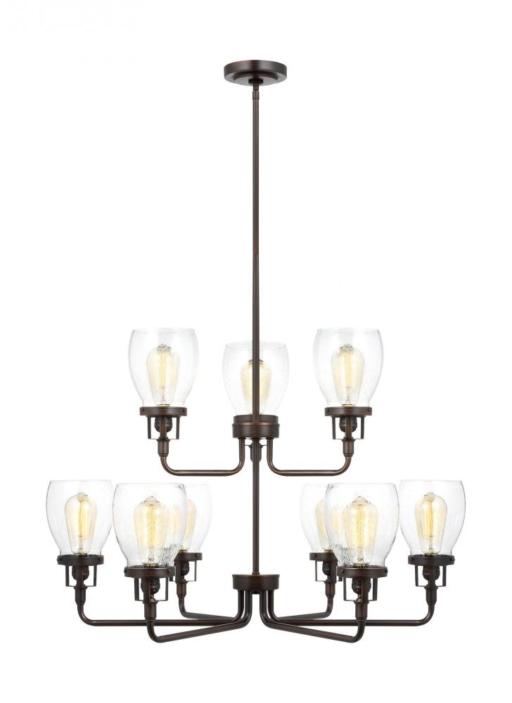 Belton transitional 9-light indoor dimmable ceiling chandelier pendant light in bronze finish with c