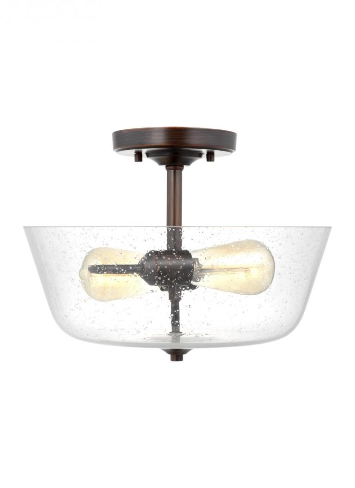 Belton transitional 2-light indoor dimmable ceiling semi-flush mount in bronze finish with clear see