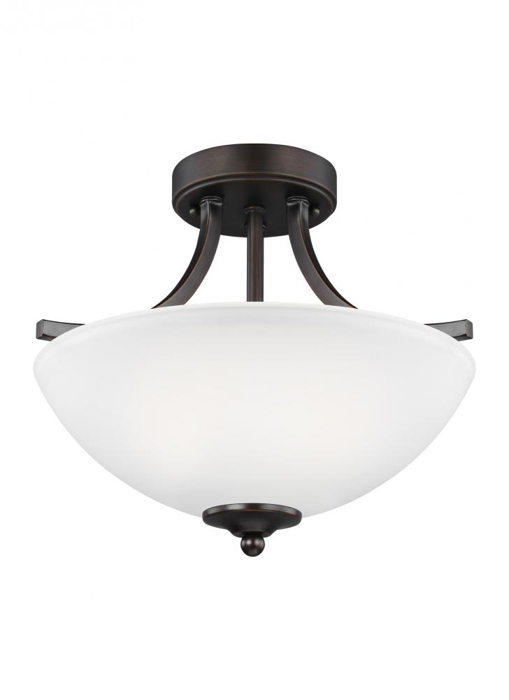 Geary transitional 2-light indoor dimmable ceiling flush mount fixture in bronze finish with satin e