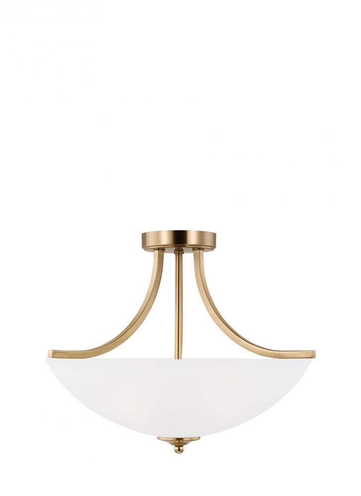Geary traditional indoor dimmable medium 3-light semi-flush convertible pendant in satin brass finis