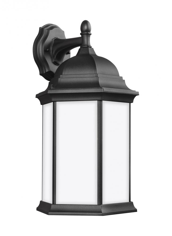 Sevier traditional 1-light outdoor exterior large downlight outdoor wall lantern sconce in black fin