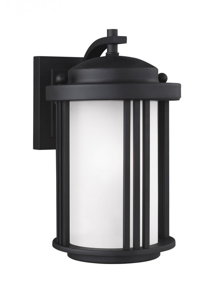Crowell contemporary 1-light LED outdoor exterior small wall lantern sconce in black finish with sat