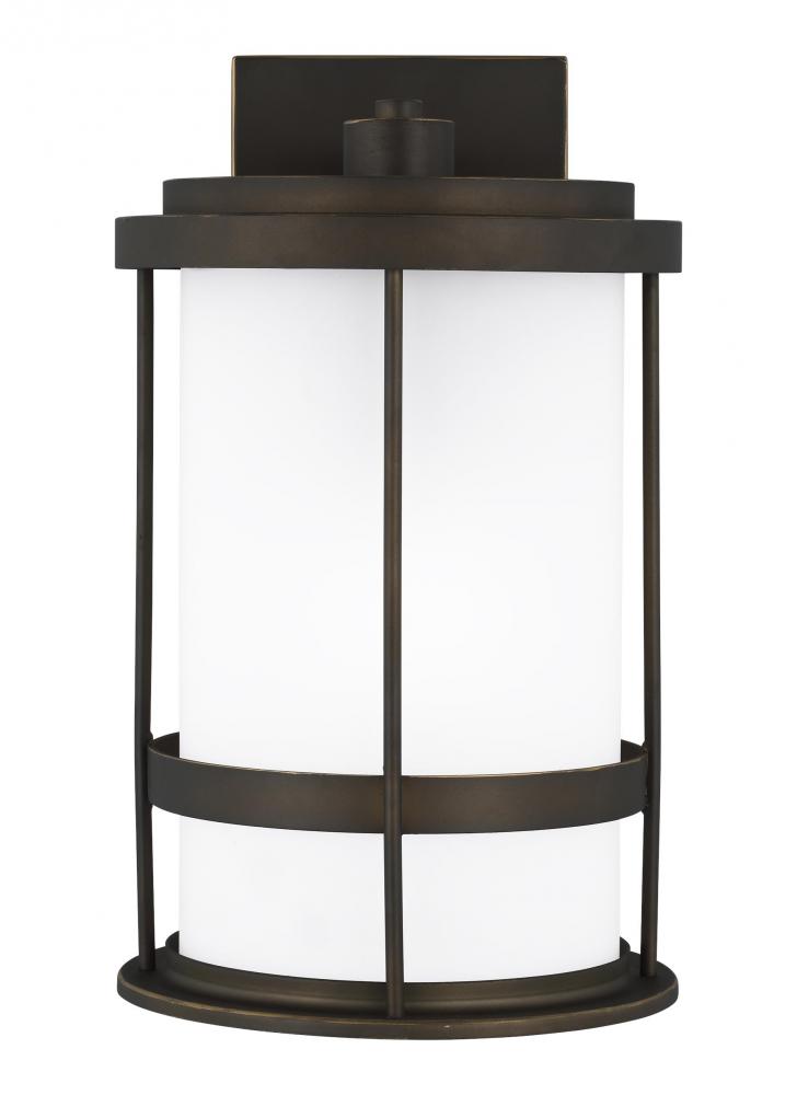 Wilburn modern 1-light outdoor exterior Dark Sky compliant medium wall lantern sconce in antique bro