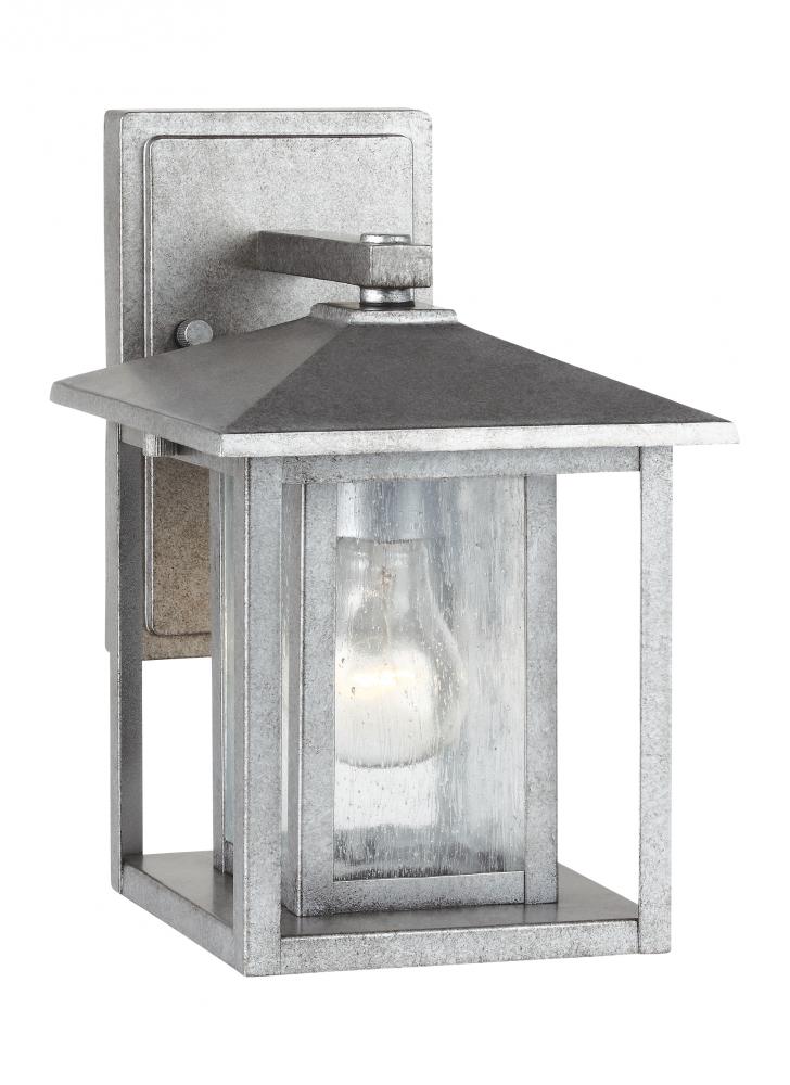 Hunnington contemporary 1-light outdoor exterior small wall lantern in weathered pewter grey finish