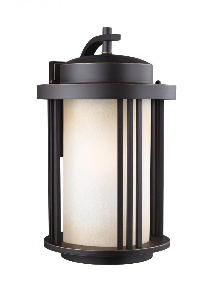 Crowell contemporary 1-light outdoor exterior large wall lantern sconce in antique bronze finish wit