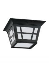 Generation Lighting 79131-12 - Herrington transitional 2-light outdoor exterior ceiling flush mount in black finish with etched whi