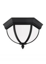 Generation Lighting 79136-12 - Wynfield traditional 2-light outdoor exterior ceiling ceiling flush mount in black finish with etche