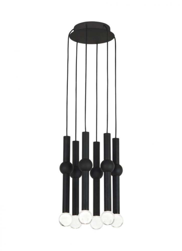 Modern Guyed dimmable LED 6-light Ceiling Chandelier in a Nightshade Black finish