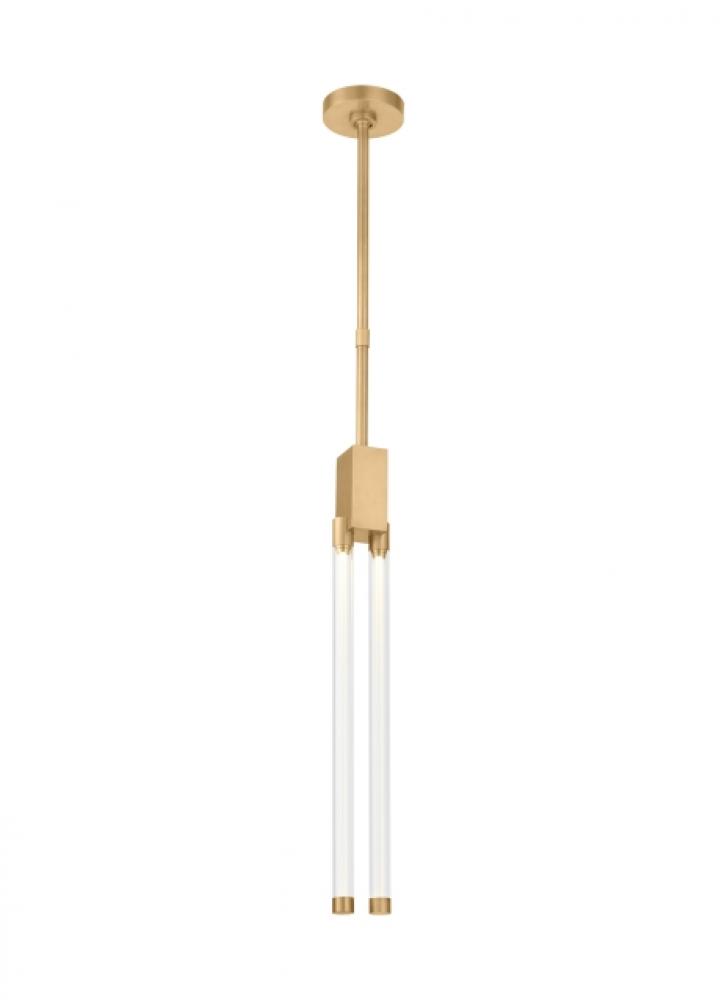 Modern Phobos dimmable LED 2-light Small Ceiling Pendant in a Natural Brass/Gold Colored finish