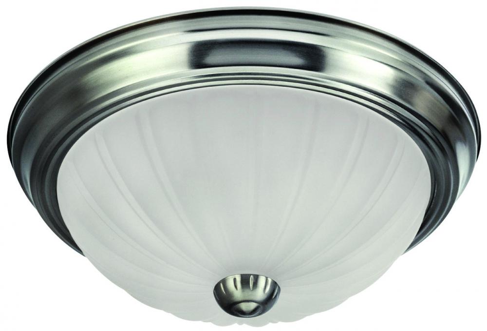 Fmount, 13&#34; 2 Bulb Flushmount, Melon Glass, 60W Type A, Low Profile Design