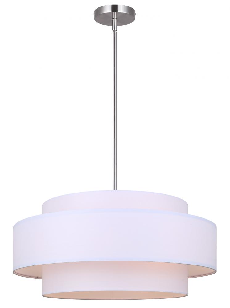 LANDRA, 3 Lt 22&#34; Wide Rod Chandelier, White Fabric Shade, 60W Type A, 22&#34; W x 18 - 60&#34; H