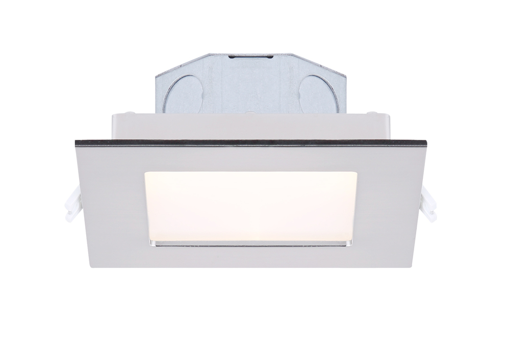 LED Recess Square Downlight, 4&#34; Brushed Nickel Color Trim, 9W Dimmable, 3000K, 500 Lumen
