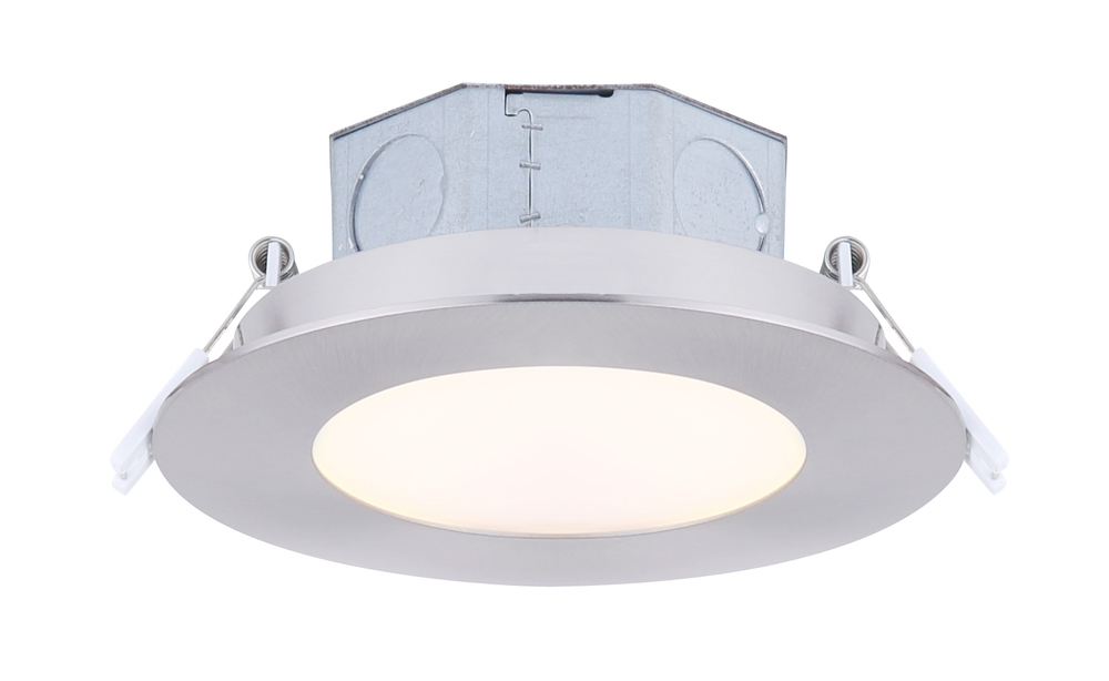 LED Recess Downlight, 4&#34; Brushed Nickel Color Trim, 9W Dimmable, 3000K, 500 Lumen, Recess mounte