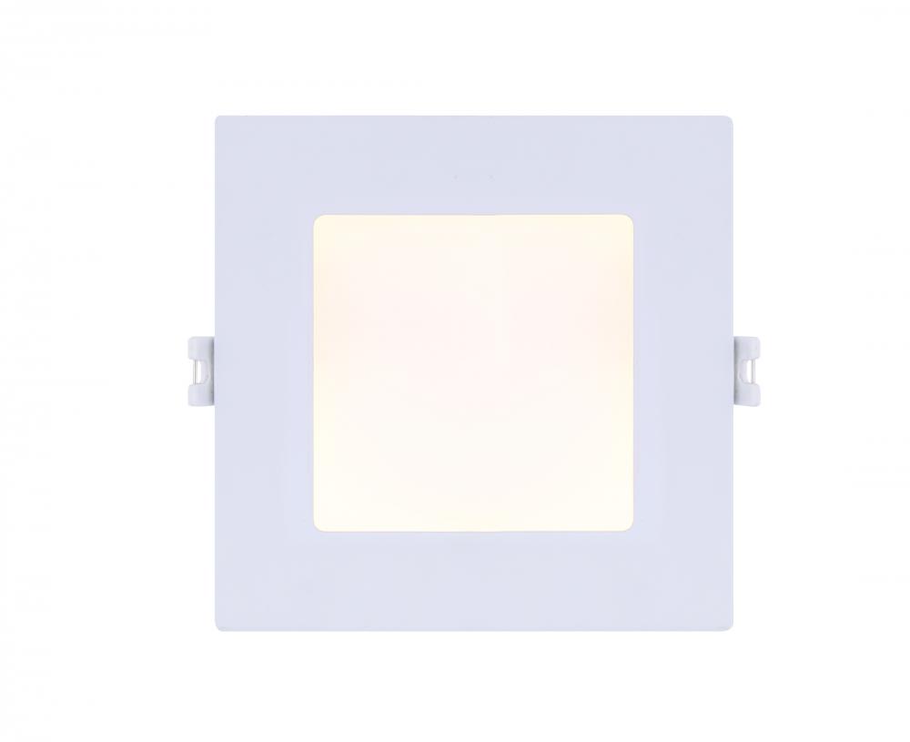 LED Recess Square Downlight, 4&#34; White Color Trim, 9W Dimmable, 3000K, 500 Lumen, Recess mounted