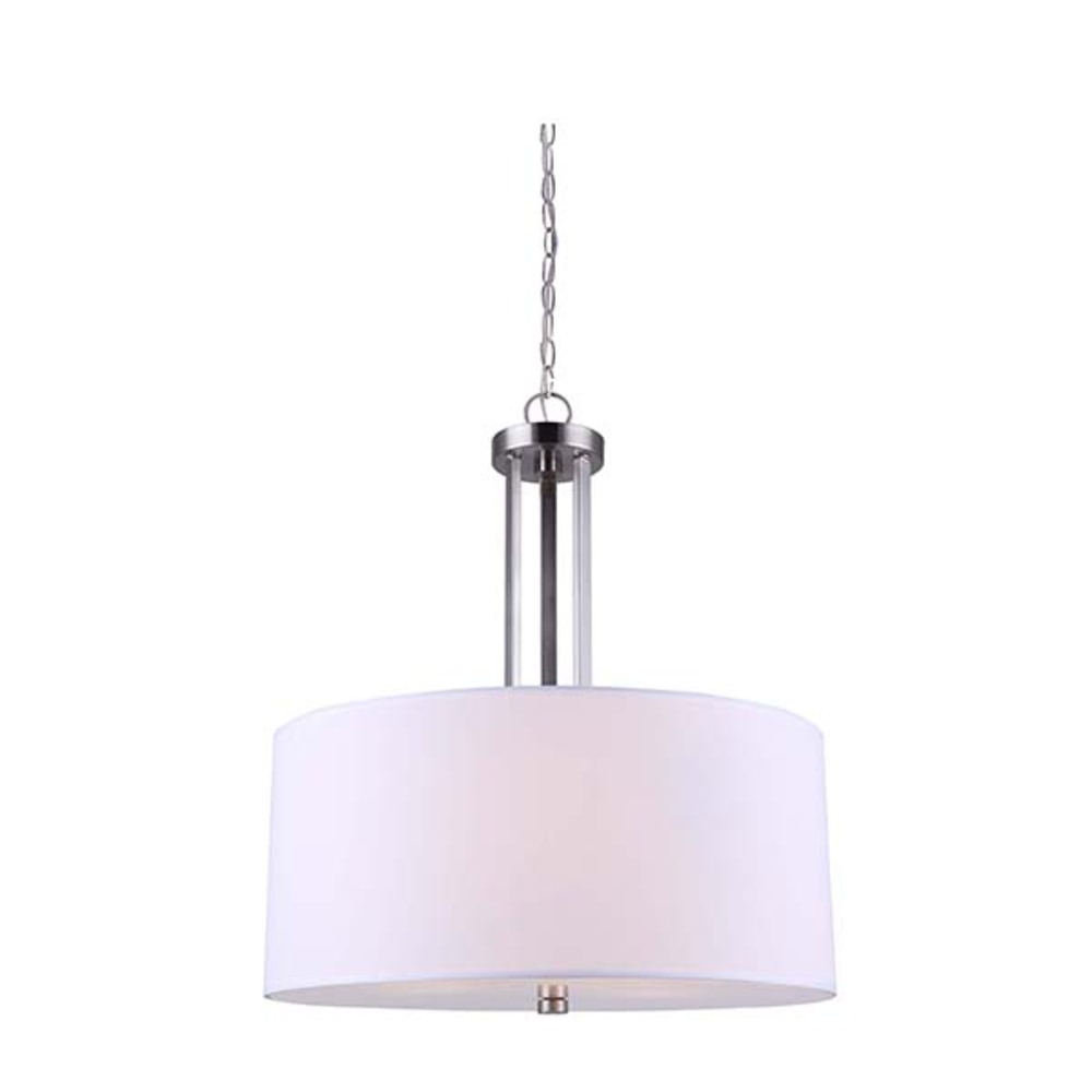 River, 3 Lt Chain Chandelier, White Fabric Shade + Frost Diffuser, 100W Type A, 18&#34; x 21&#34;