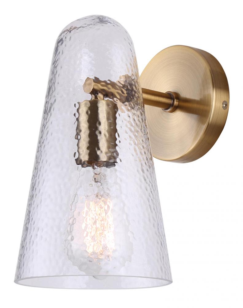 LUISA 5.88 in. 1 Light Gold Sconce with Clear Hammered Glass Shade