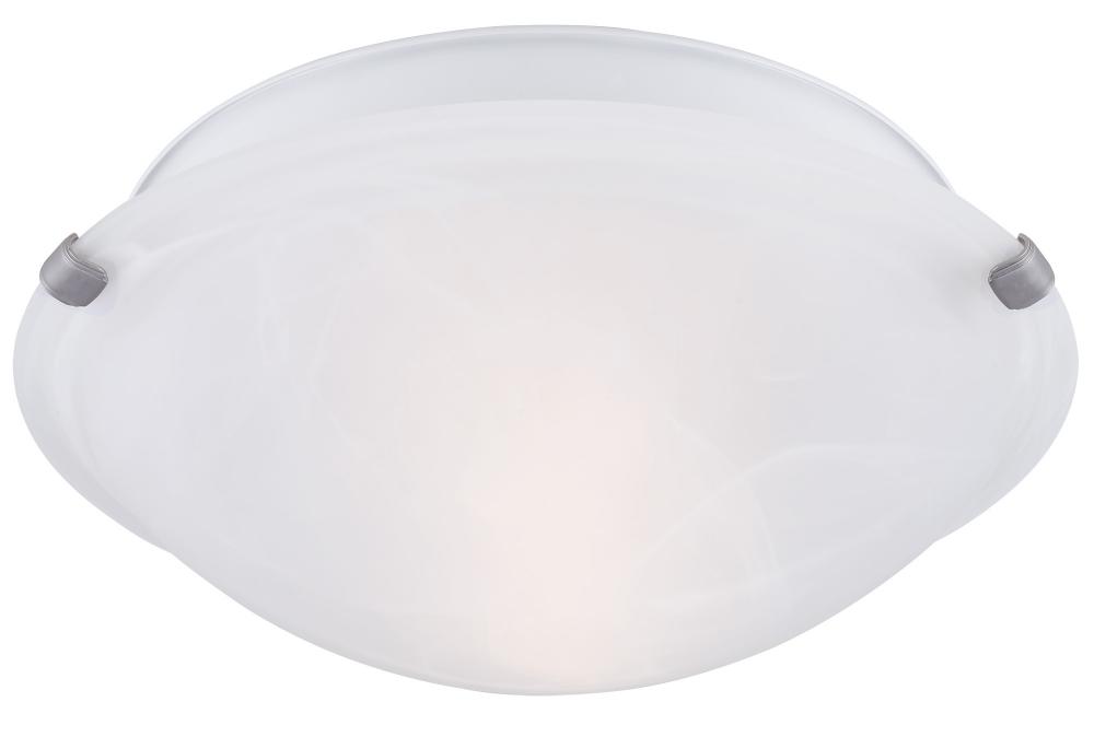 Fmount, 12&#34; 2 Bulb Clip Flushmount, Alabaster Glass, 60W Type A