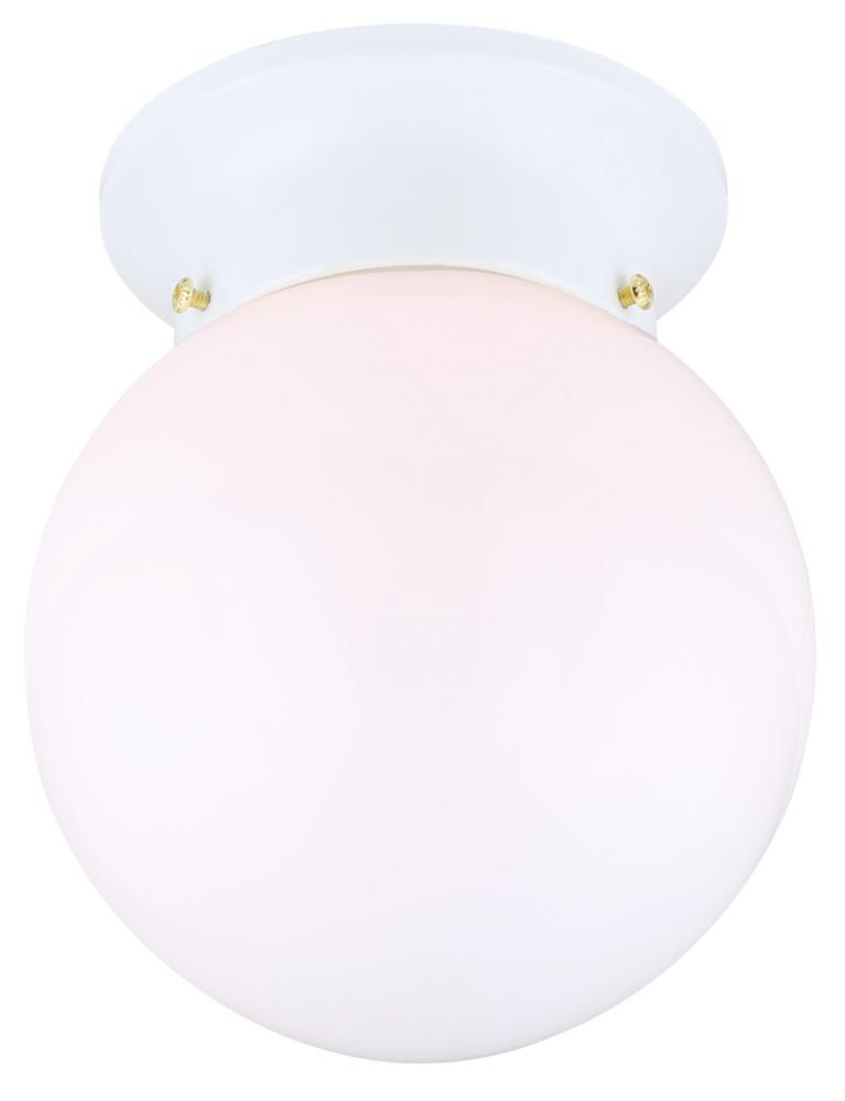 Ceiling, 6&#34; Round Globe, White Opal Glass, 60W Type A