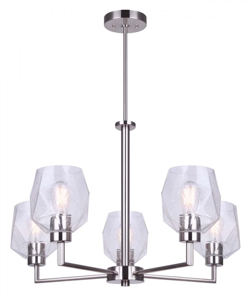 LENCI, ICH1070A05BN, 5 Lt Rod Chandelier, Seeded Glass, 60W Type A, 26.25&#34; W x 24.5 - 66.5&#34;