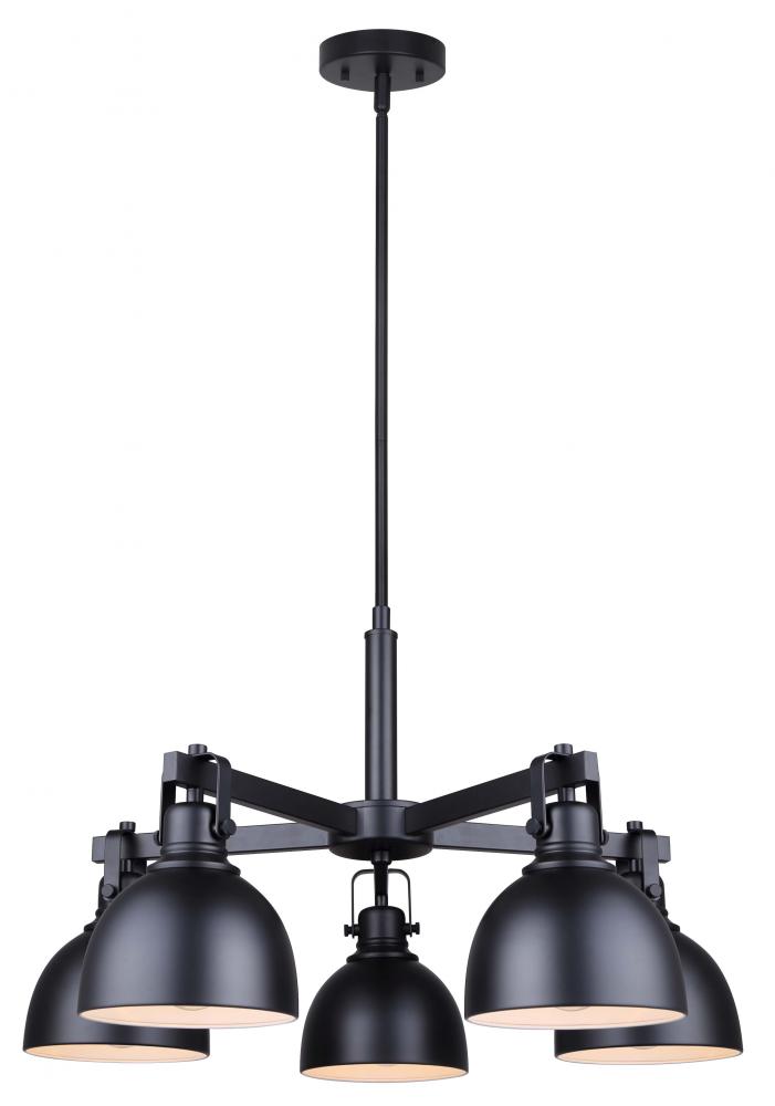 POLO, ICH622A05BK, MBK Color, 5 Lt Rod Chandelier, 60W Type A, 25&#34; W x 17.5 - 65.5&#34; H